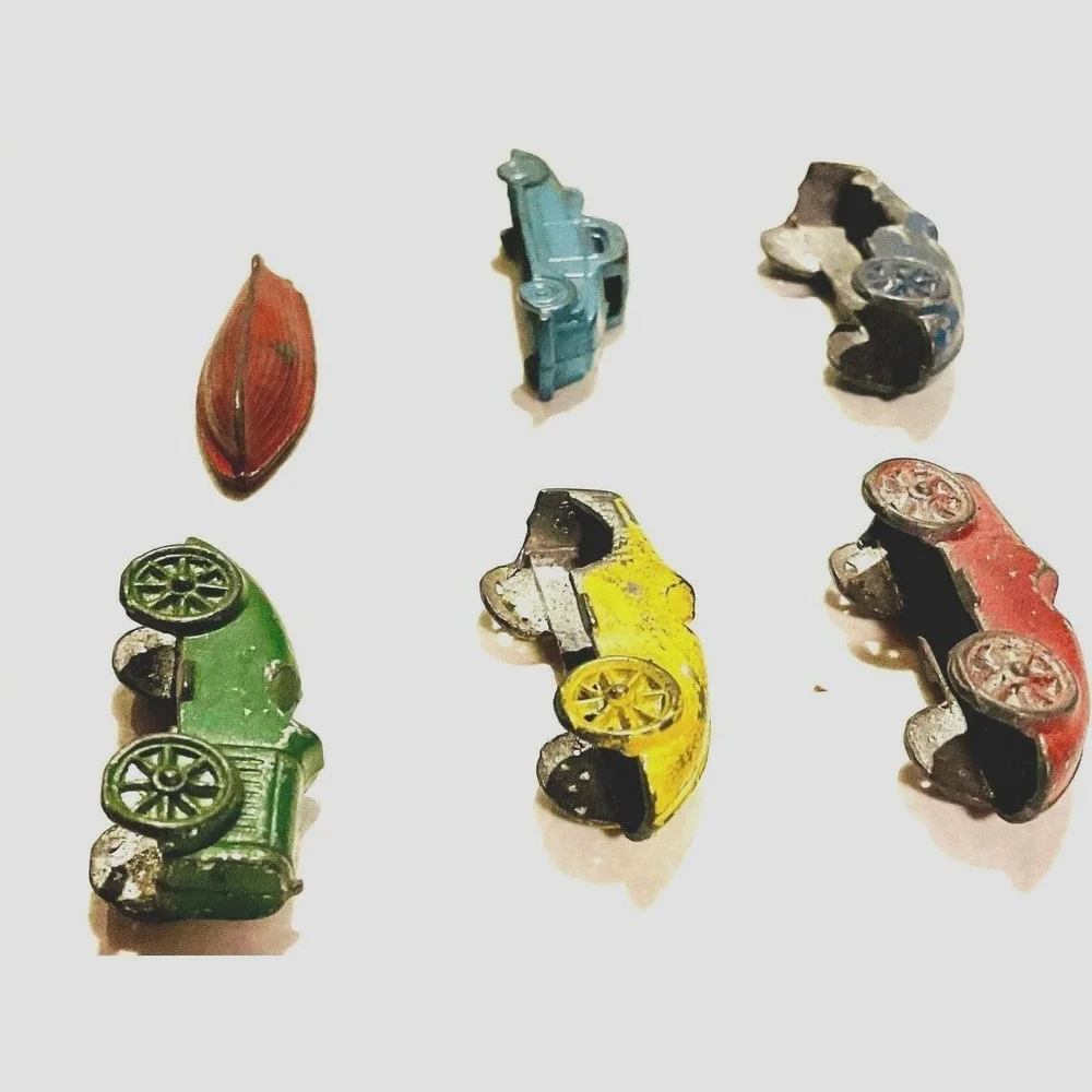 Vintage‎ Slush Mold Lead Toy Cars & Boat Set of 6 Antique